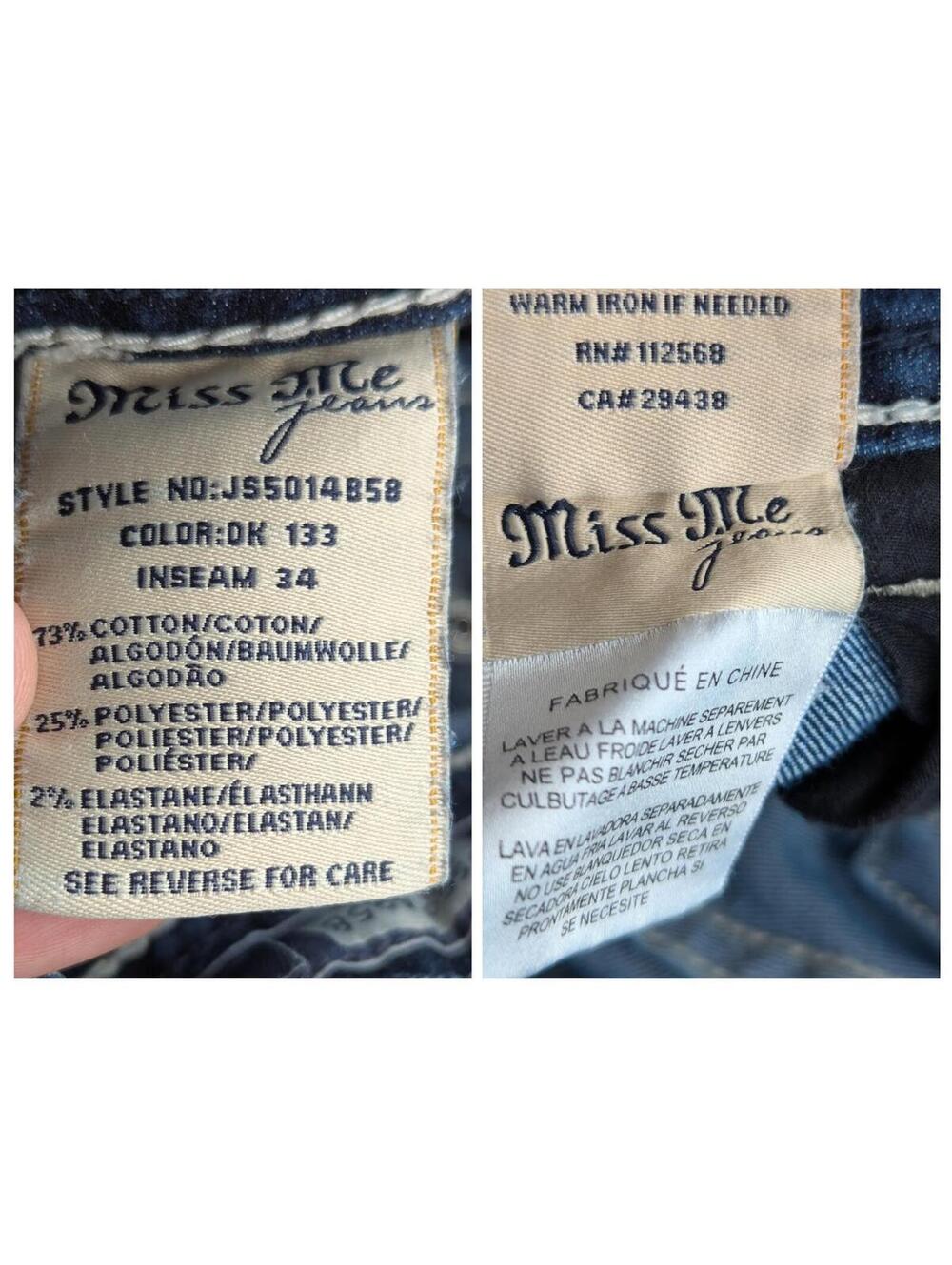 Miss Me Loose Saddle Stitch Bootcut Jeans 25 Low Rise Dark Wash Denim Fits 25x29 - Picture 6 of 9